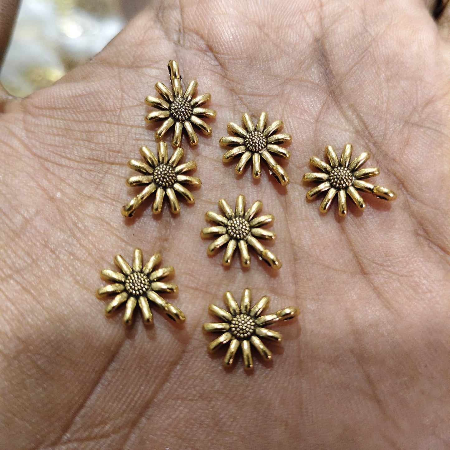 Antique Metal Gold Beads flower shape, For Jewelry ,Bracelet ,Necklace , Saree Tassels Making Sold By 40 Gram (Approx 60 Beads )