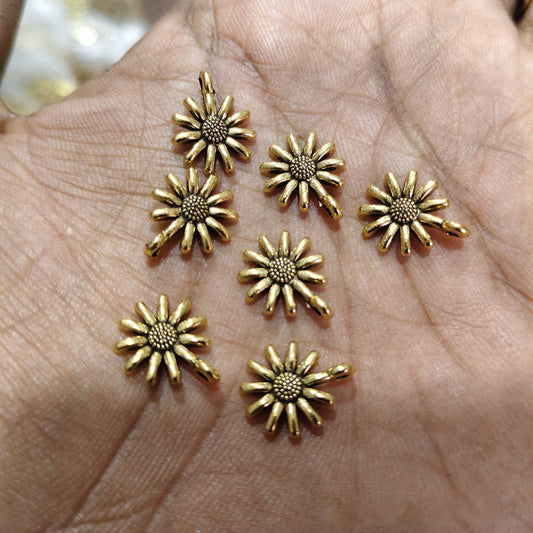 Antique Metal Gold Beads flower shape, For Jewelry ,Bracelet ,Necklace , Saree Tassels Making Sold By 40 Gram (Approx 60 Beads )