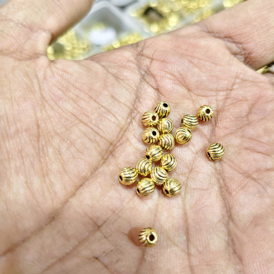 Antique Gold Round Spacer Metal Beads for Jewellery Making & Saree Tassels – 40 Gram Pack (Approx. 120 Beads) | Kavitha Enterprises
