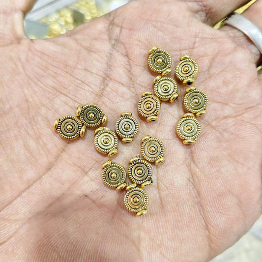 Antique Gold Designer Round Metal Beads for Jewellery Making & Saree Tassels – 40 Gram Pack (Approx. 64 Beads) | Kavitha Enterprises