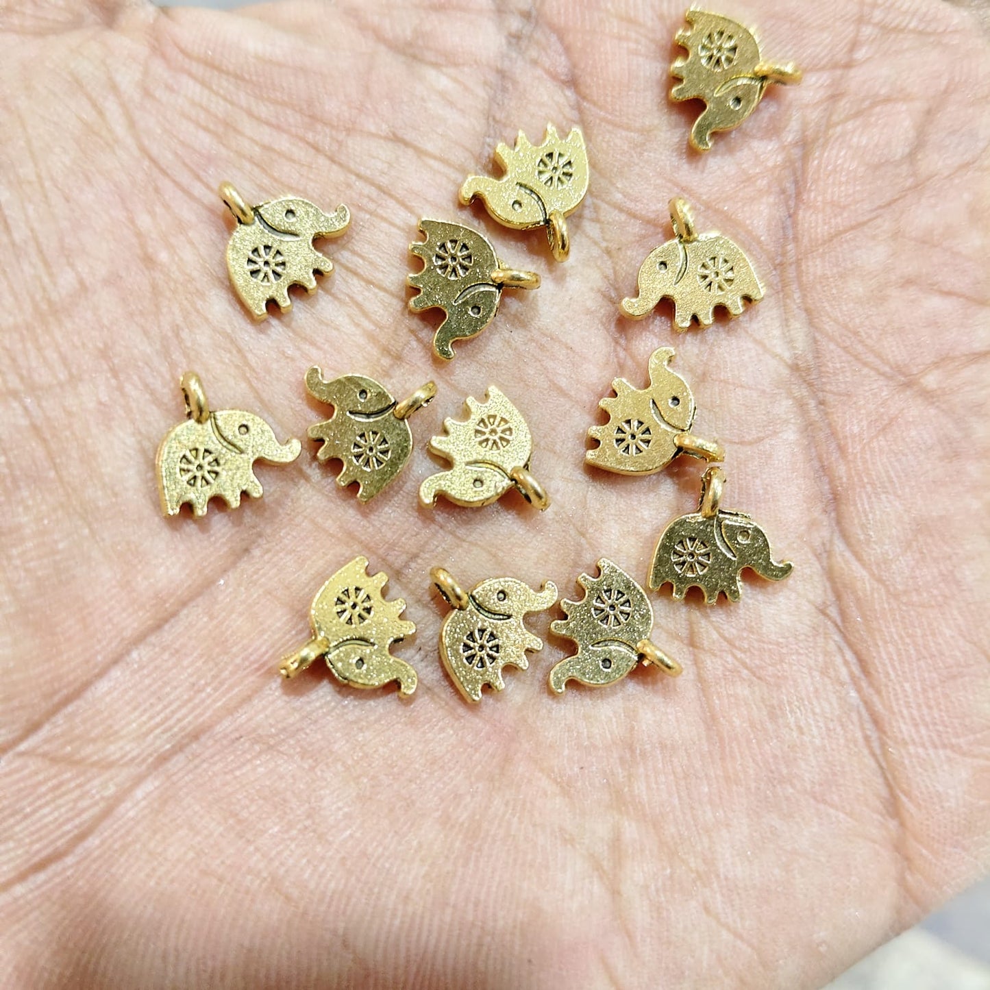 Antique Gold Elephant Charms for Jewellery Making & Saree Tassels – 40 Gram Pack (Approx. 120 Pieces) | Kavitha Enterprises