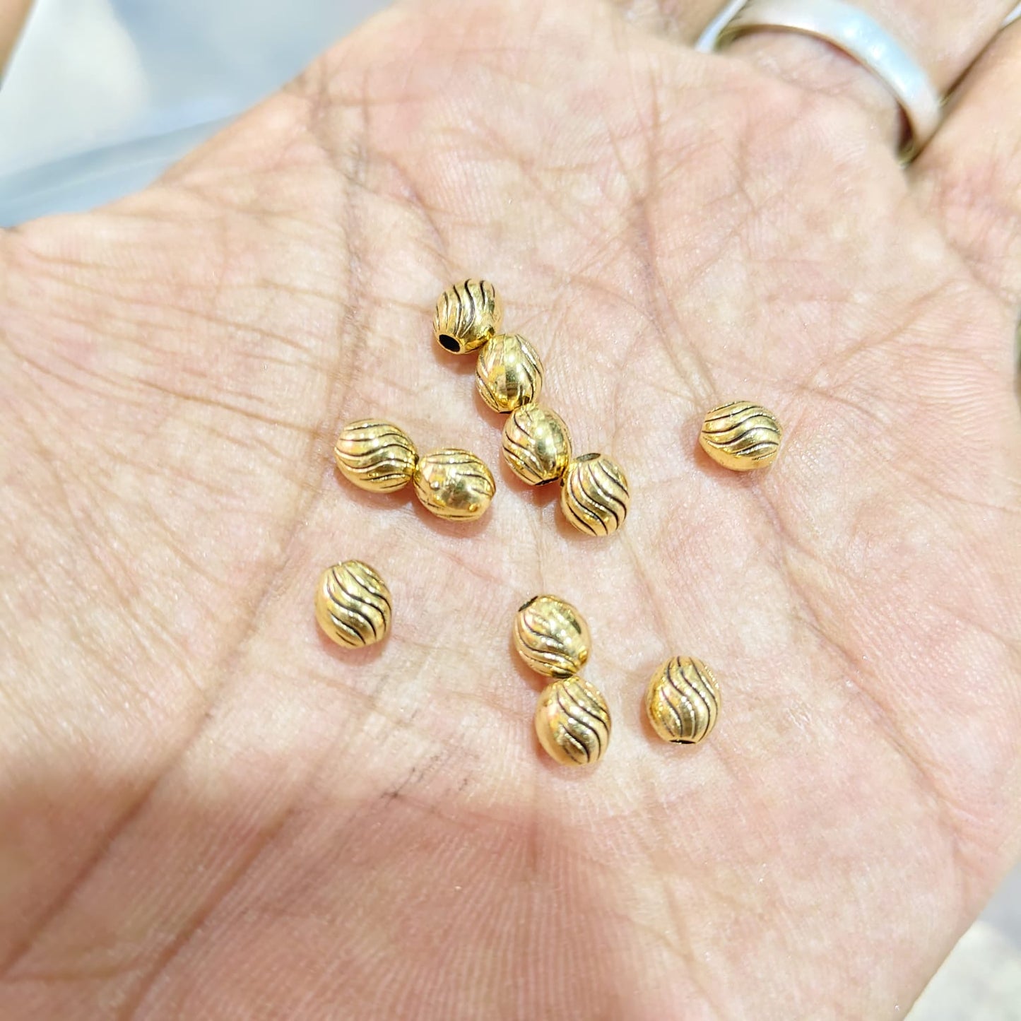 Antique Gold Textured Round Metal Beads for Jewellery Making & Saree Tassels – 40 Gram Pack (Approx. 65 Beads) | Kavitha Enterprises