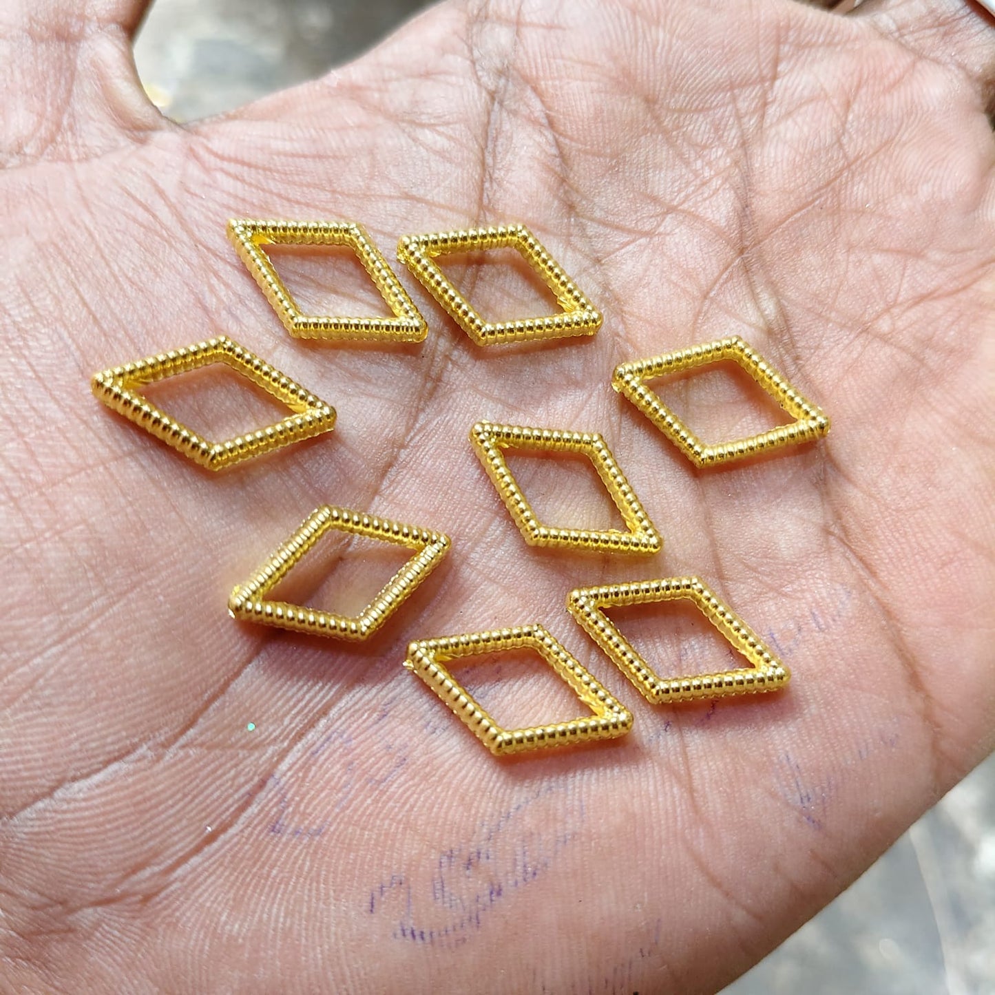 Bright Gold Diamond Shape Frame CCB Beads for Jewelry & Embroidery Work – Designer Hollow Beads (50g Pack) | Kavitha Enterprises