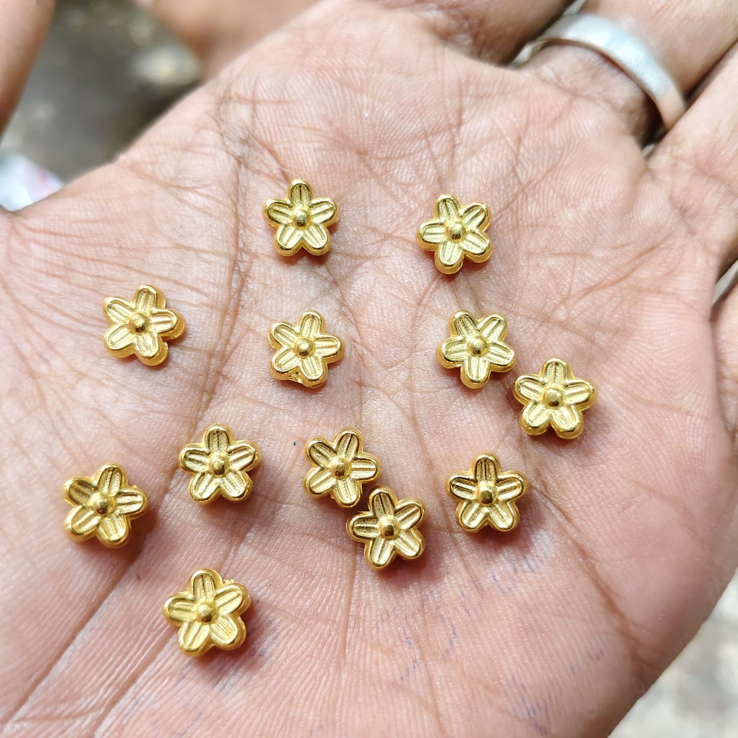 Bright Gold Flower Shape CCB Beads for Saree Tassels & Jewelry Making – Designer Floral Beads (50g Pack) | Kavitha Enterprises