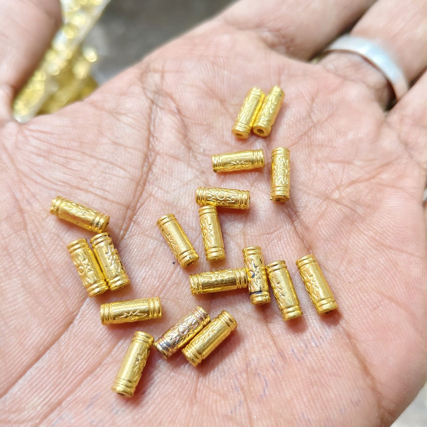 Bright Gold Designer Tube CCB Beads for Jewelry Making & Embroidery – Pattern Pipe Beads (50g Pack) | Kavitha Enterprises
