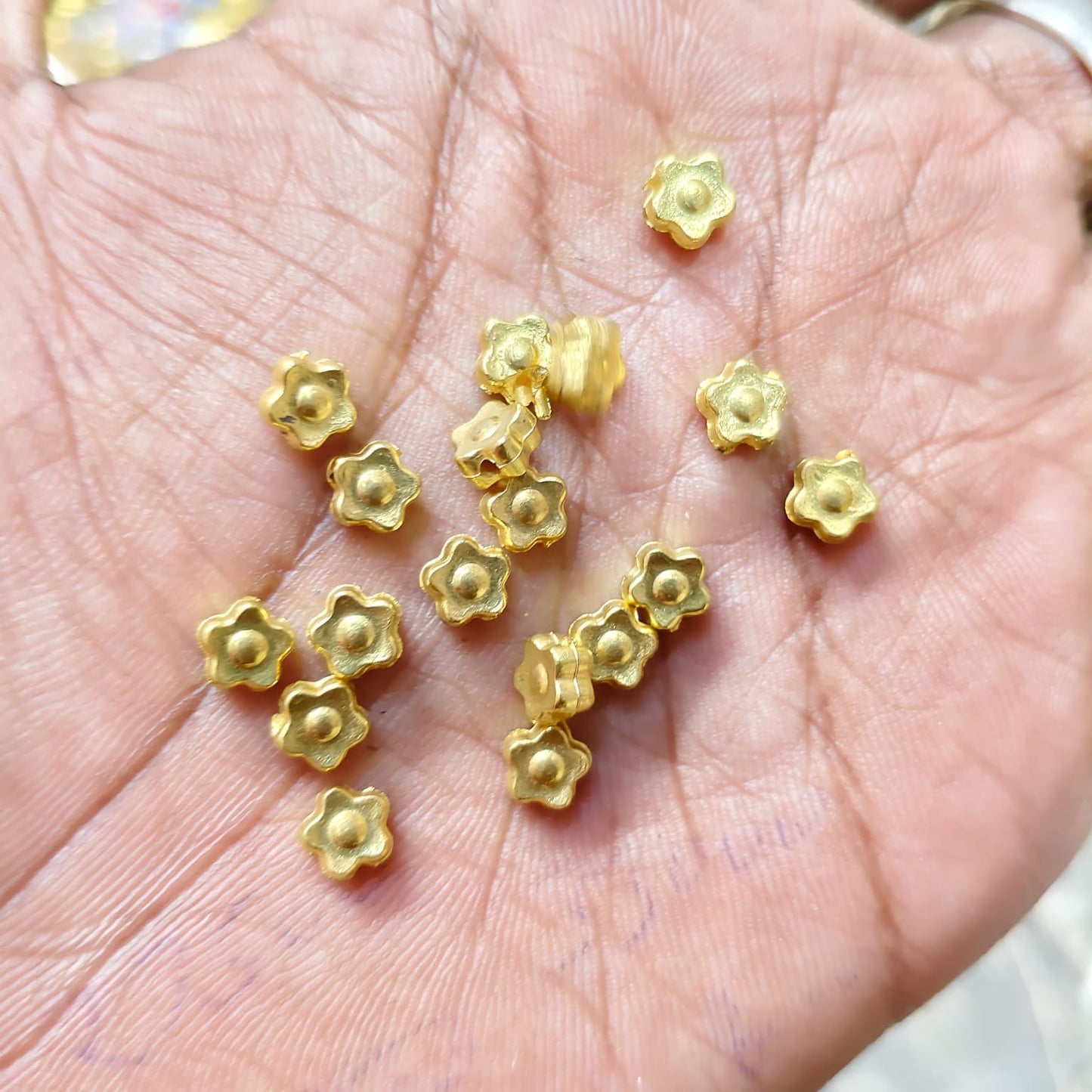 Bright Gold Mini Flower Shape CCB Beads for Jewelry Making, Saree Tassels & Embroidery – Designer Floral Plastic Beads (50g Pack) | Kavitha Enterprises
