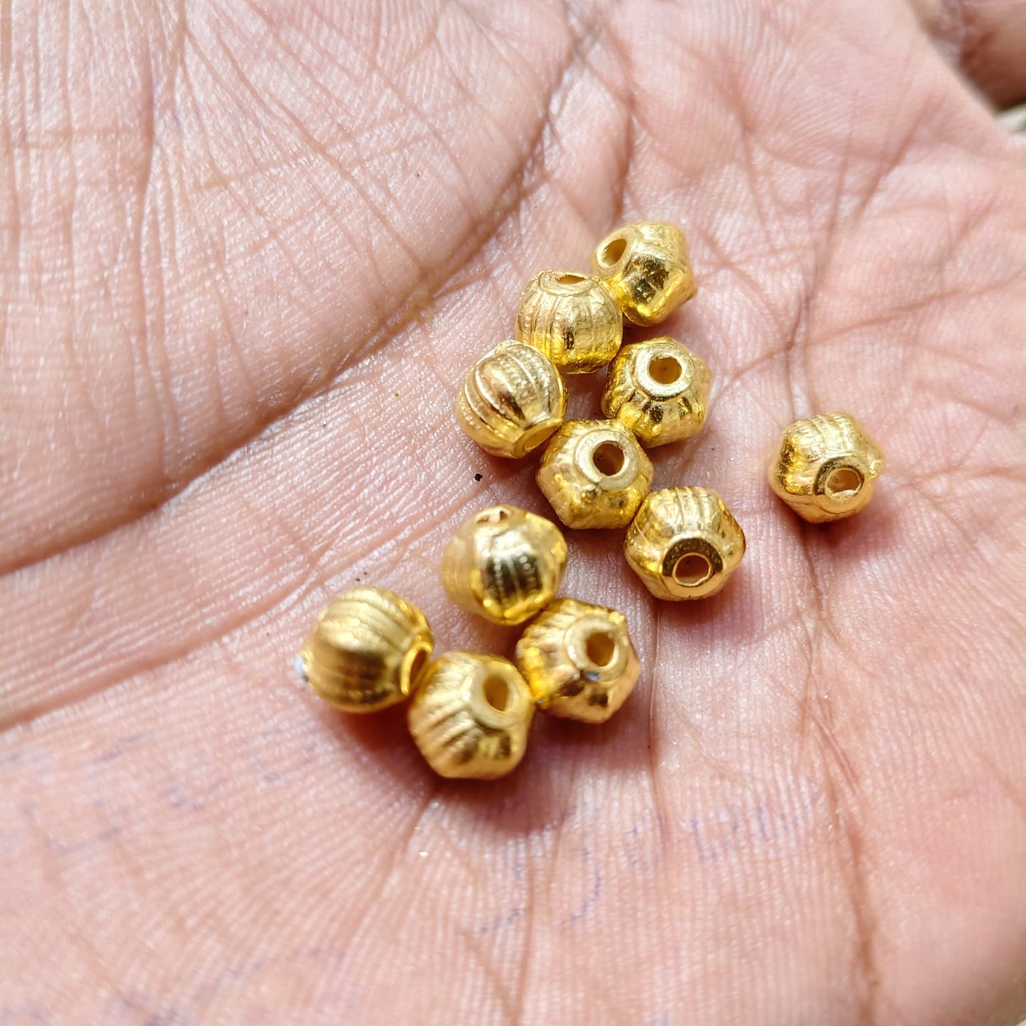 Bright Gold Mini Ribbed Round CCB Beads for Jewelry Making, Saree Tassels & Embroidery – Designer Small Plastic Beads (50g Pack) | Kavitha Enterprises