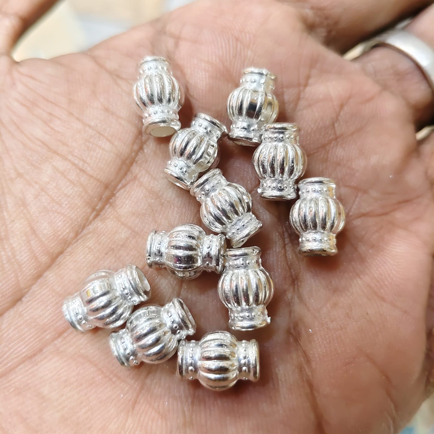 Silver Pot Shape Designer Plastic Beads for Saree Tassels, Jewellery Making & Craft Work – 25 Gram Pack | Kavitha Enterprises