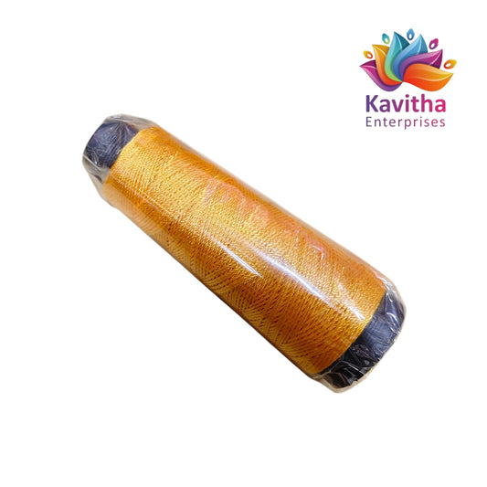 Kamal Kadhi Crochet Dori Cone Thread Golden Yellow – Strong Craft & Embroidery Thread (Pack of 1 Cone) | Kavitha Enterprises