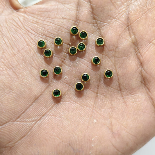 4MM Emerald Green Gold Finish Fitting Stones for Aari Work, Silk Thread Bangles & Jewellery Making | Round Mini Kundan Stones | Pack of 20g & 50g – Kavitha Enterprises
