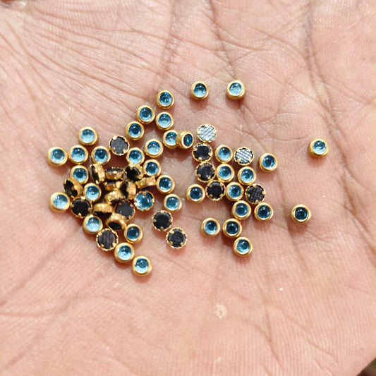 3mm Round Sky Blue Fitting Stones for Silk Thread Bangles, Aari Work & Jewellery Making | Gold Finish | Pack of 20g & 50g – Kavitha Enterprises