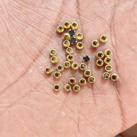 3mm Round Golden Yellow Fitting Stones for Silk Thread Bangles, Aari Work & Jewellery Making | Gold Finish | Pack of 20g & 50g – Kavitha Enterprises