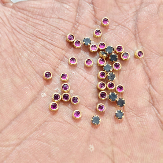 3mm Round Pink Fitting Stones for Silk Thread Bangles, Aari Work & Jewellery Making | Gold Finish | Pack of 20g & 50g – Kavitha Enterprises