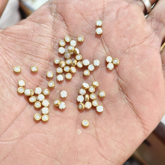 3mm Round Milky White Fitting Stones for Silk Thread Bangles, Aari Work & Jewellery Making | Gold Finish | Pack of 20g & 50g – Kavitha Enterprises