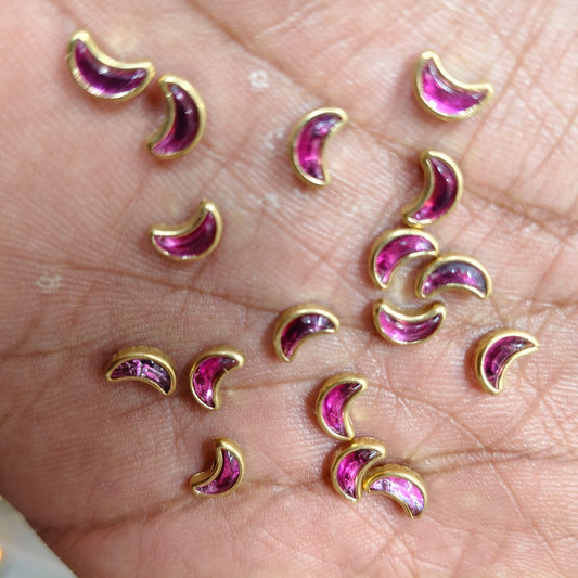 Moon Shape Ruby Pink Fitting Stones for Aari Work, Silk Thread Bangles & Jewellery Making | Crescent Kundan Stones Gold Finish | Pack of 20g & 50g – Kavitha Enterprises