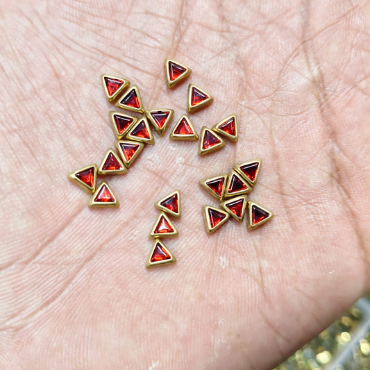 Triangle Shape Ruby Red Fitting Stones for Aari Work, Silk Thread Bangles & Jewellery Making | Mini Triangle Kundan Stones Gold Finish | Pack of 20g & 50g – Kavitha Enterprises