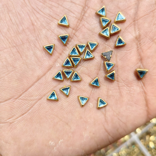 Triangle Shape Sky Blue Fitting Stones for Aari Work, Silk Thread Bangles & Jewellery Making | Mini Triangle Kundan Stones Gold Finish | Pack of 20g & 50g – Kavitha Enterprises