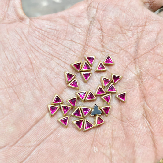 Triangle Shape Rani Pink Fitting Stones for Aari Work, Silk Thread Bangles & Jewellery Making | Mini Triangle Kundan Stones Gold Finish | Pack of 20g & 50g – Kavitha Enterprises