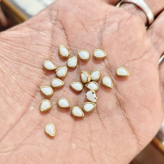 Drop Shape Milky White Fitting Stones for Aari Work, Silk Thread Bangles & Jewellery Making | Tilak Shape Kundan Stones Gold Finish | Pack of 20g & 50g – Kavitha Enterprises