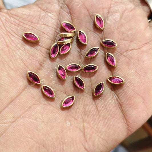 Big Size Eye Shape Dark Pink Fitting Stones for Silk Thread Bangles, Aari Work & Jewellery Making | Gold Finish | Pack of 20g & 50g – Kavitha Enterprises