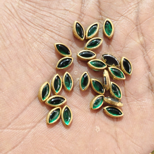 Big Size Eye Shape Dark Emerald Green Fitting Stones for Silk Thread Bangles, Aari Work & Jewellery Making | Gold Finish | Pack of 20g & 50g – Kavitha Enterprises