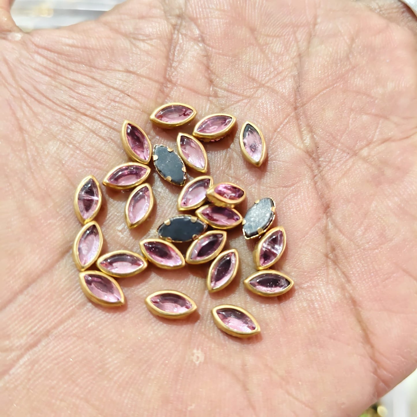 Big Size Eye Shape Baby Pink Fitting Stones for Silk Thread Bangles, Aari Work & Jewellery Making | Gold Finish | Pack of 20g & 50g – Kavitha Enterprises