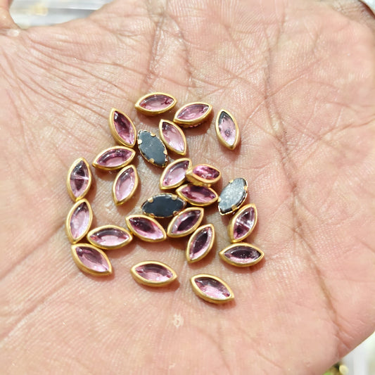 Big Size Eye Shape Baby Pink Fitting Stones for Silk Thread Bangles, Aari Work & Jewellery Making | Gold Finish | Pack of 20g & 50g – Kavitha Enterprises