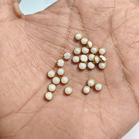 4MM White Pearl Gold Finish Fitting Stones for Aari Work, Silk Thread Bangles & Jewellery Making | Round Mini Kundan Pearl Stones | Pack of 20g & 50g – Kavitha Enterprises