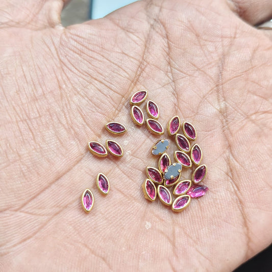3x6MM Rani Pink Eye Shape Fitting Stones for Aari Work, Silk Thread Bangles & Jewellery Making | Navette Kundan Stones Gold Finish | 20g & 50g – Kavitha Enterprises