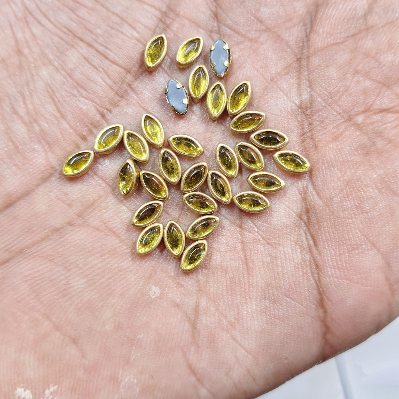 3x6MM Golden Eye Shape Fitting Stones for Aari Work, Silk Thread Bangles & Jewellery Making | Navette Kundan Stones Gold Finish | 20g & 50g – Kavitha Enterprises