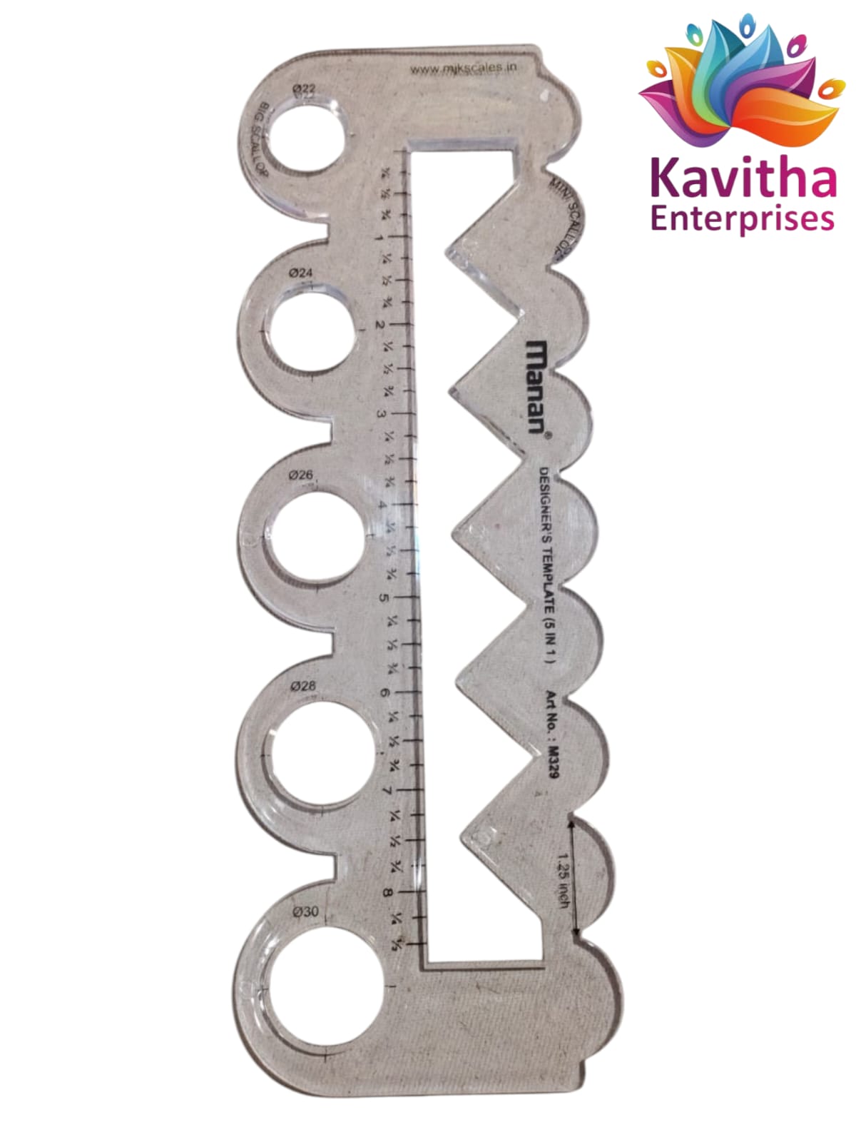 Manan 5-in-1 Designer Template Scale for Tailoring & Fashion Designing | Scallop, Triangle, Straight Scale & Circle Shapes | Transparent Plastic Ruler | Pack of 1 Piece – Kavitha Enterprises