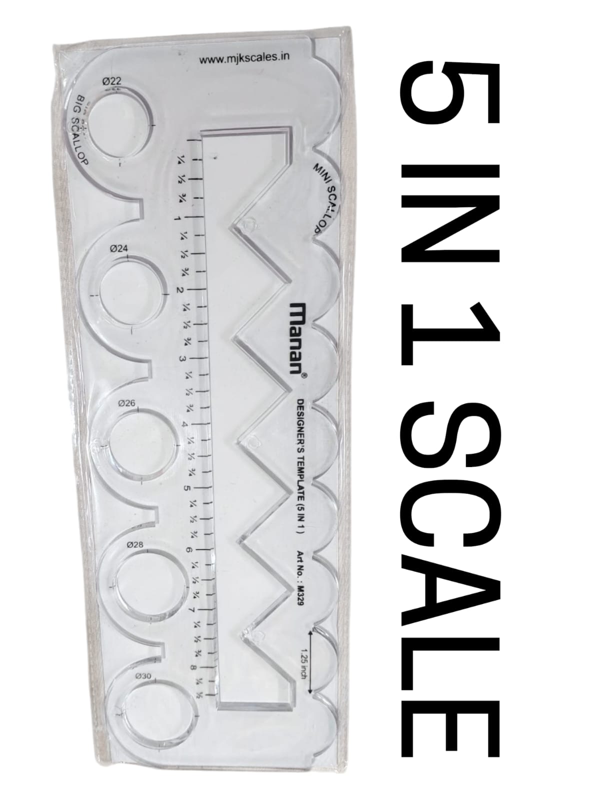 Manan 5-in-1 Designer Template Scale for Tailoring & Fashion Designing | Scallop, Triangle, Straight Scale & Circle Shapes | Transparent Plastic Ruler | Pack of 1 Piece – Kavitha Enterprises