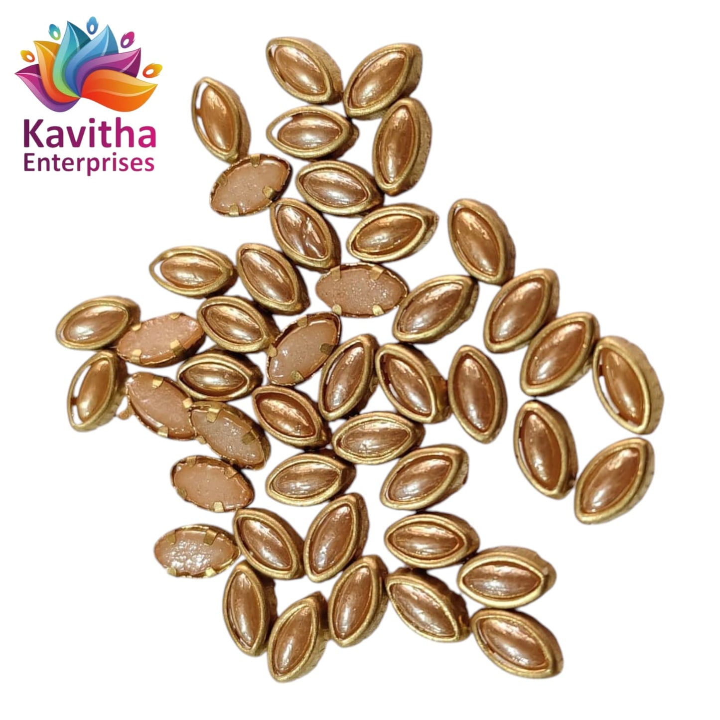 Navette (Eye Shape) Ceramic Fitting Stones for Silk Thread Bangles, Aari Work & Jewellery Making | Gold Finish | 20g & 50g Pack – Kavitha Enterprises