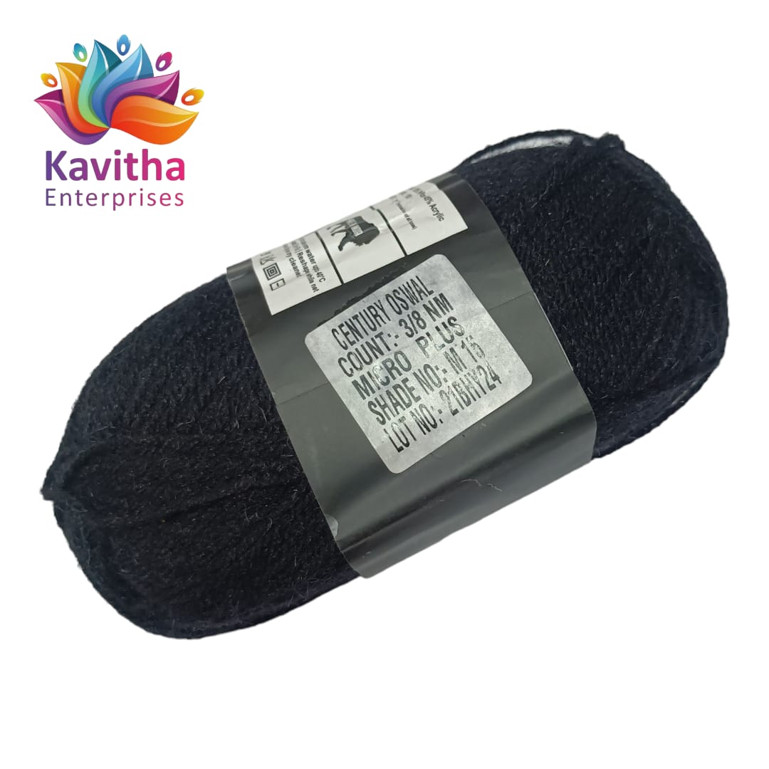 Oswal Micro Shine Wool Yarn – 100gms Black Colour