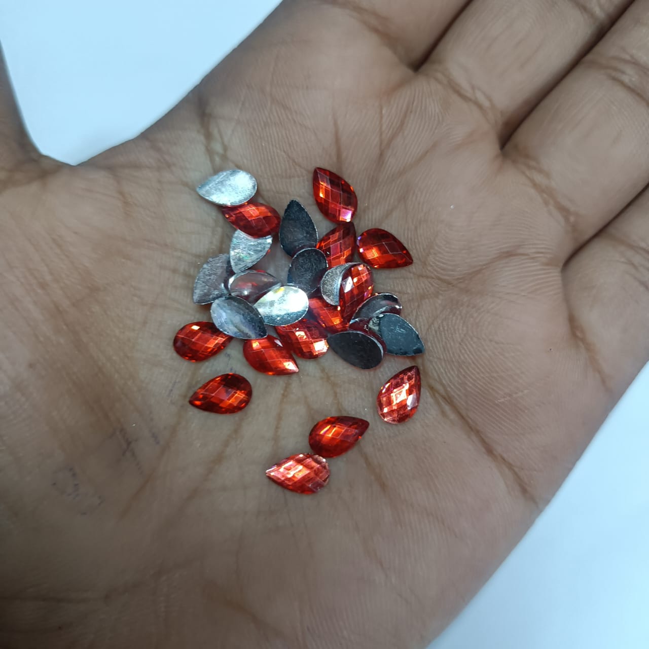 ## Kundan Stones for Aari Work/Embroidery and Jewellery Making - Teardrop Shape (5x8mm) - 50g - Assorted Colors (Red, Green, Pink, Gold, Maroon, Purple, Multi-Color, etc.) - 12 Colors