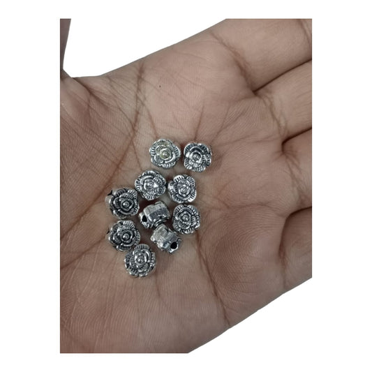 8MM,  flower design Anitque Metal Silver rose Beads, For Jewelry ,Bracelet ,Necklace , Saree Tassels Making Sold By 40 Gram (Approx 38  Beads