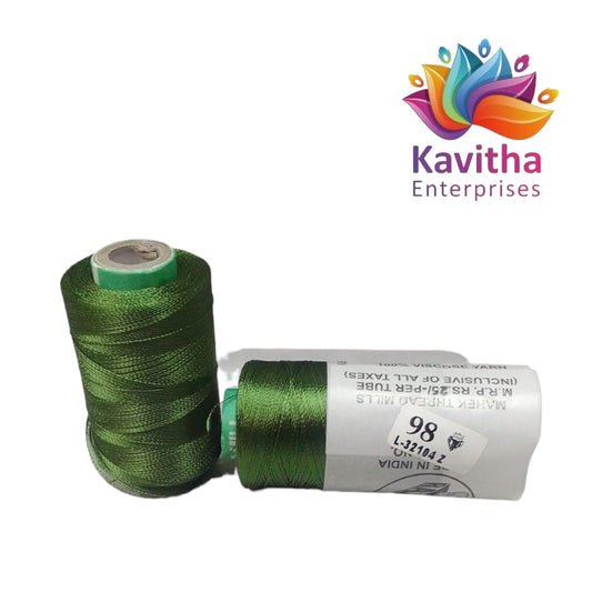 RAJ Company Silk Threads For Embroidery ,Saree tassels, craft - 1 Tube (800 meters, 20 Gram) Green Colour Shade No.98