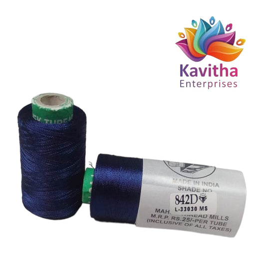 RAJ Company Silk Threads For Embroidery ,Saree tassels, craft - 1 Tube (800 meters, 20 Gram Dark Blue Colour Shade No.842D