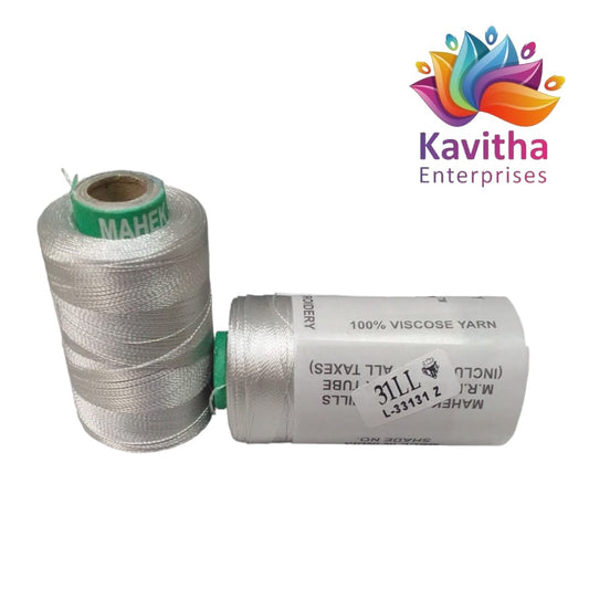 RAJ Company Silk Threads For Embroidery ,Saree tassels, craft - 1 Tube (800 meters, 20 Gram) Silver Colour Shade No.31LL