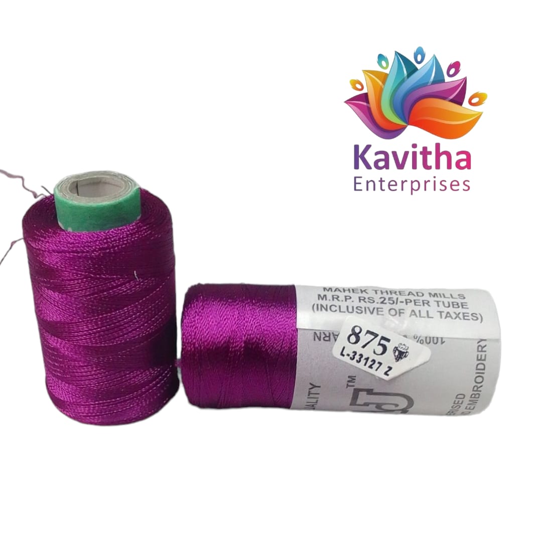 RAJ Company Silk Threads For Embroidery ,Saree tassels, craft - 1 Tube (800 meters, 20 Gram) Purple Colour Shade No.875