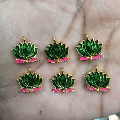 Lotus Shape Metal Charms Pendant for Jewelry & Craft, Saree Tassle| Multi-Color Enamel Lotus Design | Pack of 6 Pieces | Kavitha Enterprises