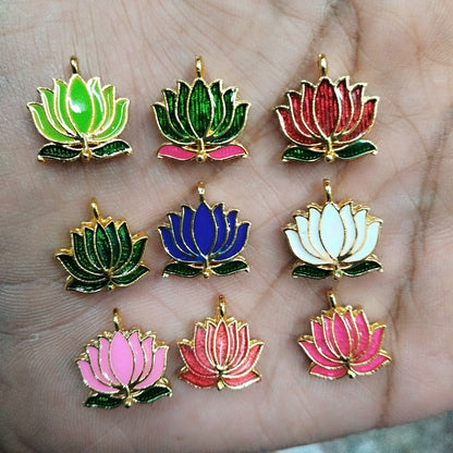 Lotus Shape Metal Charms Pendant for Jewelry & Craft, Saree Tassle| Multi-Color Enamel Lotus Design | Pack of 6 Pieces | Kavitha Enterprises