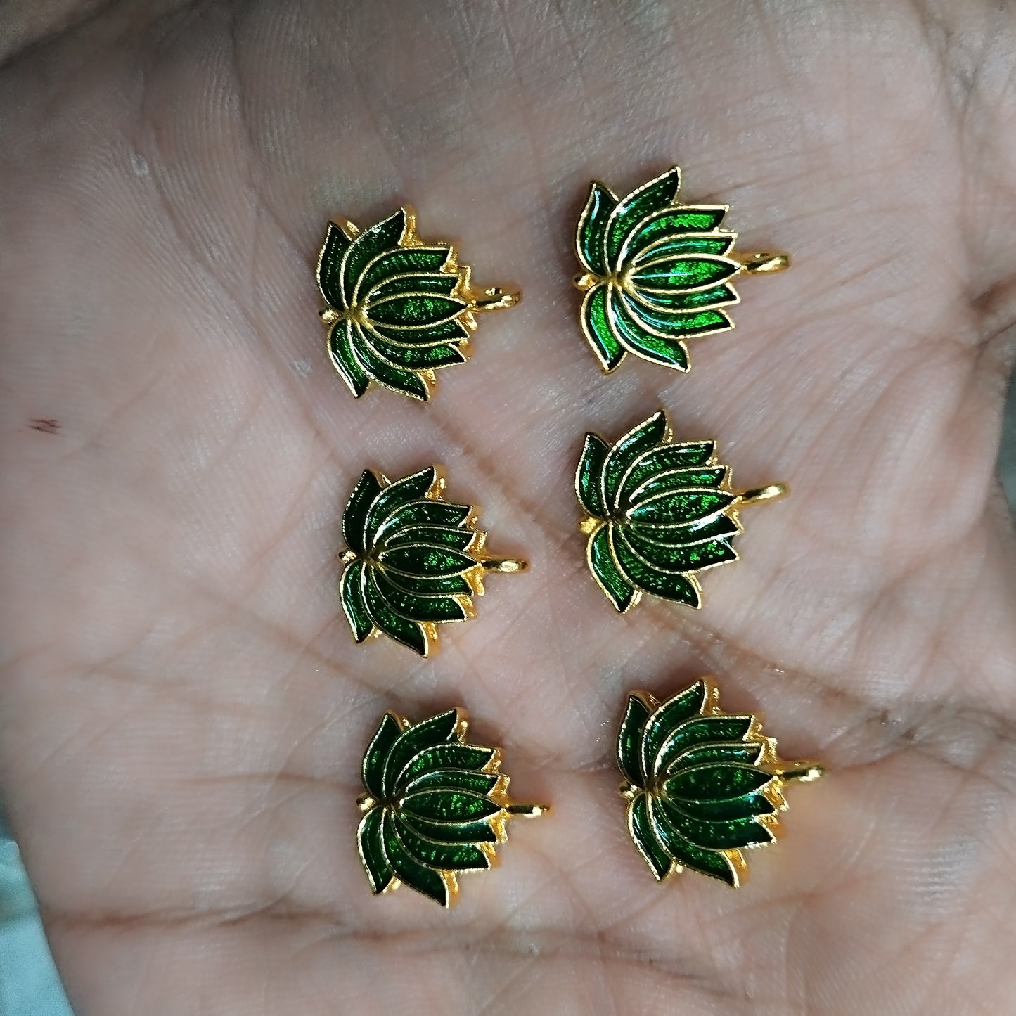 Lotus Shape Metal Charms Pendant for Jewelry & Craft, Saree Tassle| Multi-Color Enamel Lotus Design | Pack of 6 Pieces | Kavitha Enterprises