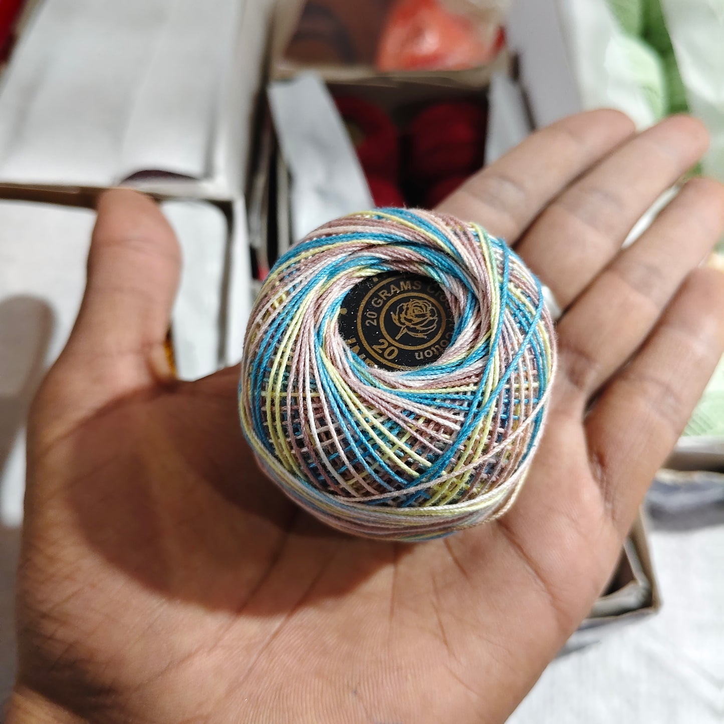 **Red Rose Tatting Crochet Threads - Light Multi Colour (1 Ball, 20g)**