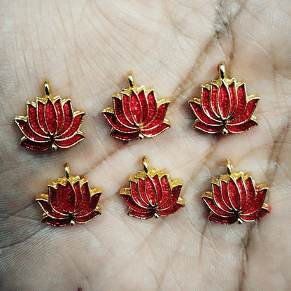 Lotus Shape Metal Charms Pendant for Jewelry & Craft, Saree Tassle| Multi-Color Enamel Lotus Design | Pack of 6 Pieces | Kavitha Enterprises