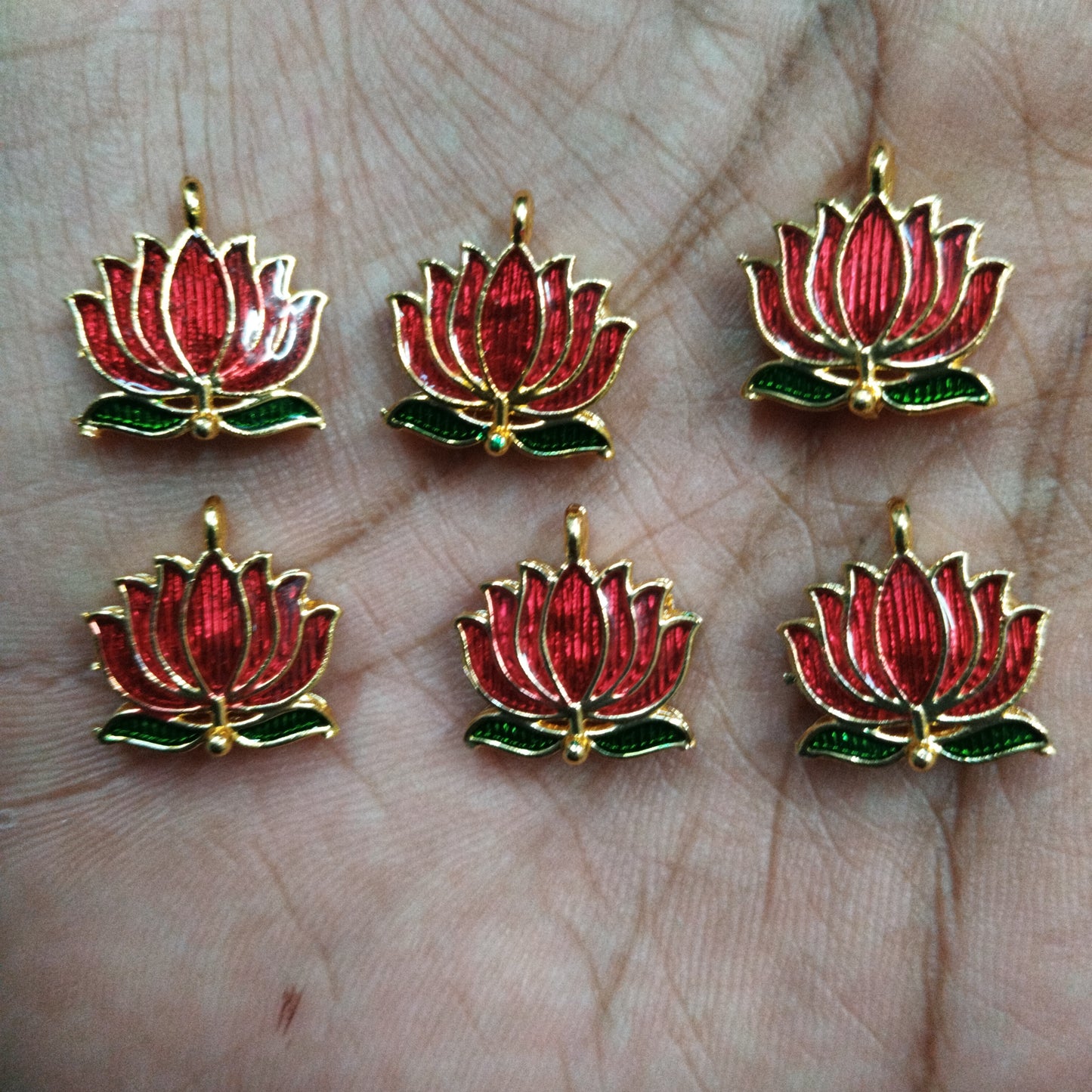 Lotus Shape Metal Charms Pendant for Jewelry & Craft, Saree Tassle| Multi-Color Enamel Lotus Design | Pack of 6 Pieces | Kavitha Enterprises