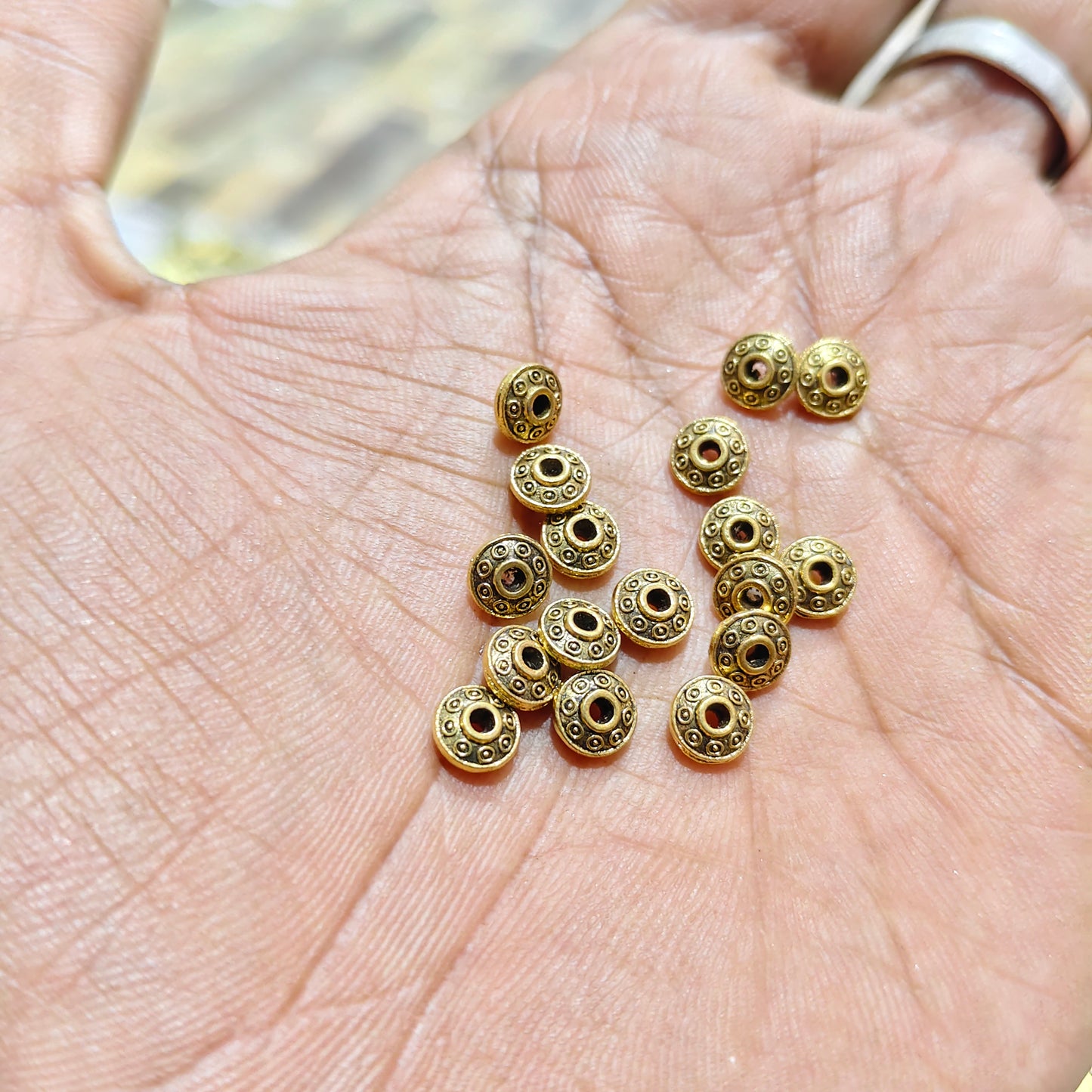 Antique Gold Metal Spacer Beads for Jewellery Making – Round Designer Beads for Necklace, Bracelet, Earrings & DIY Craft Projects | Pack of 40 Grams | Kavitha Enterprises
