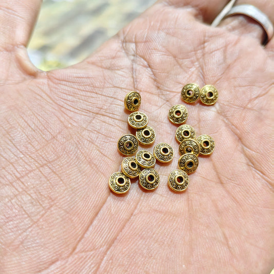 Antique Gold Metal Spacer Beads for Jewellery Making – Round Designer Beads for Necklace, Bracelet, Earrings & DIY Craft Projects | Pack of 40 Grams | Kavitha Enterprises