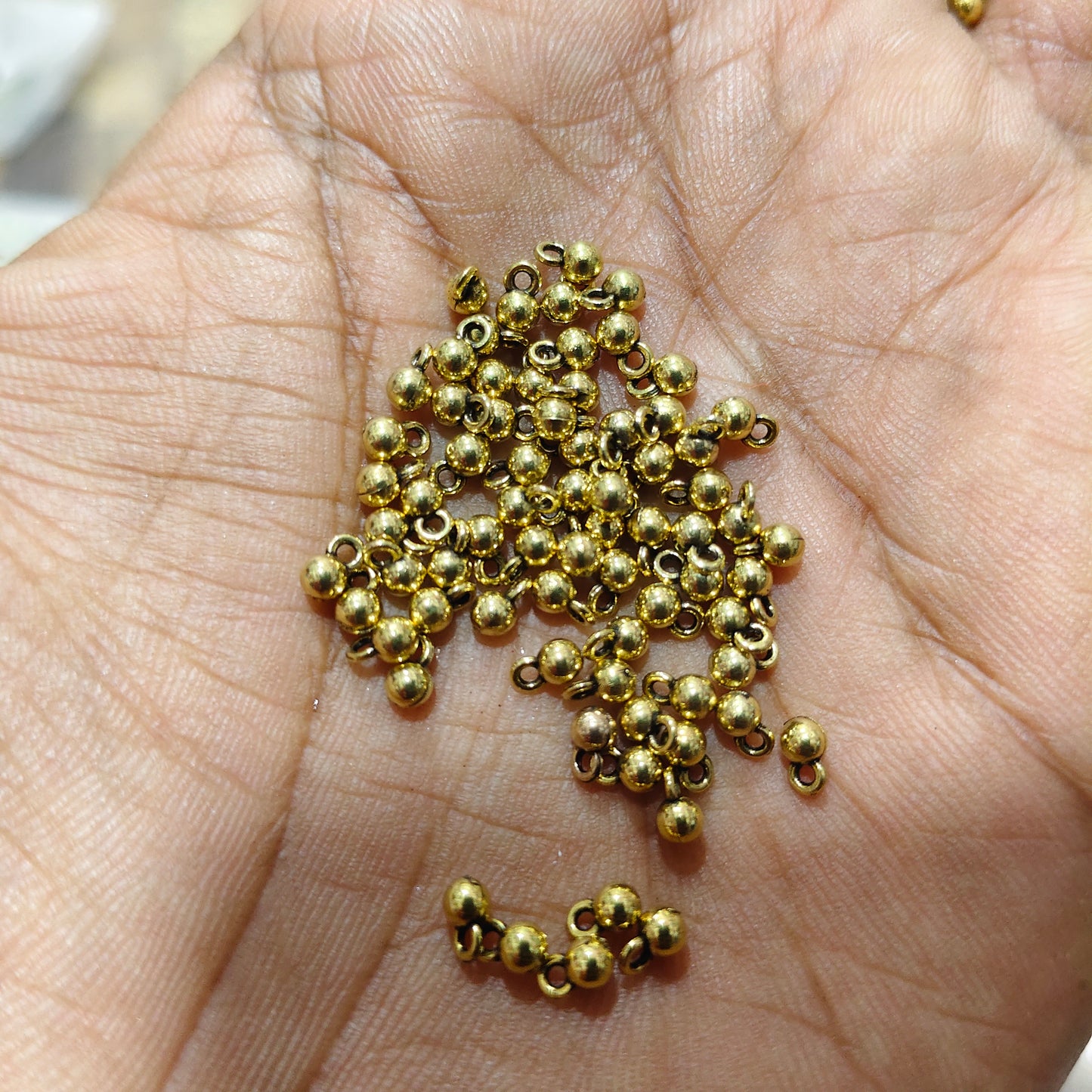 Antique Gold Ball Charms for Jewellery Making – Mini Metal Hanging Beads with Loop for Earrings, Necklace, Bracelet & DIY Craft Projects | Pack of 40 Grams | Kavitha Enterprises