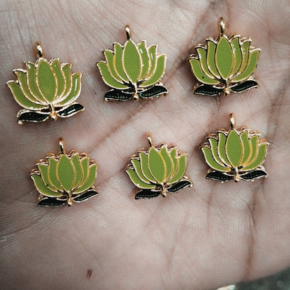 Lotus Shape Metal Charms Pendant for Jewelry & Craft, Saree Tassle| Multi-Color Enamel Lotus Design | Pack of 6 Pieces | Kavitha Enterprises